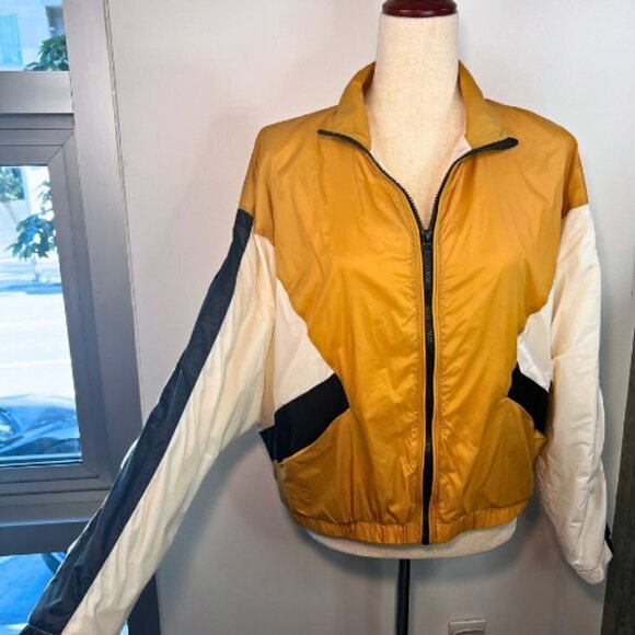 H&M DIVIDED Color Blocked Yellow Black Cream Boxy Windbreaker Size S - Picture 3 of 11